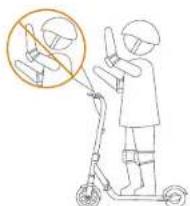 Illustration showing a person using a scooter to adjust the seatbelt, with a magnified inset highlighting the seatbelt detail.