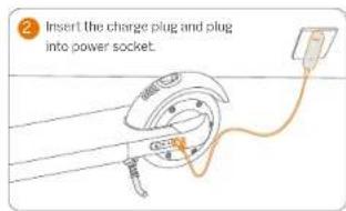 Insert the charge plug and plug into power socket.