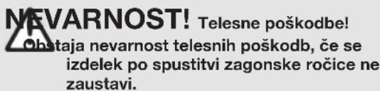 NEVARNOST! Telesne poškodbe! Obstaja nevarnost telesnih poškodb, će se izdelek po spustitvi zagonske ročice ne zaustavi.
