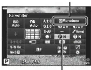 Farvefilter ISO Auto WB Auto A ± 0 G ± 0 Monotone S-AF - Normal i P N N sRGB S-B On M-18 F FH Op 250 F5.0