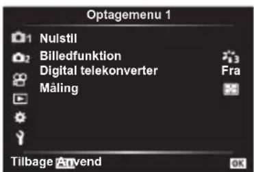Optagenu 1 Nulstil Billedfunktion Digital telekonverter Fra Måling Tilbage Anvend