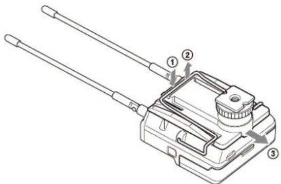 Technical diagram of a mechanical device with labeled parts 1, 2, and 3 indicating different components.