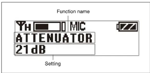Function name YH MIC ATTENUATOR 21dB Setting