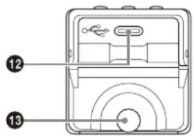 Diagram of a device rear panel with labeled parts 12 and 13, showing internal components and wiring.