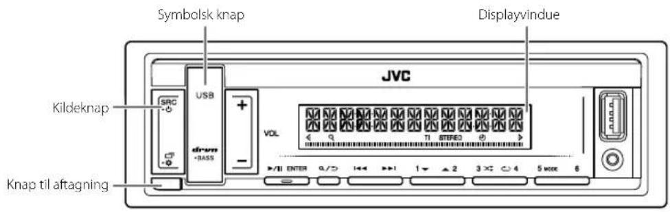 Symbolsk knap Displayvindue JVC SRC USB drum BASS VOL Kildeknap Knap til aftagning