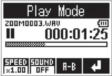 Play Mode 200M0003.WAV 000:01:25 SPEED SOUND A-B ×1.00 OFF