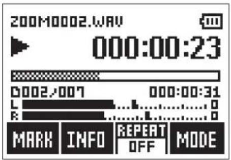 200M0002.WAV 000:00:23 0002/007 000:00:31 L F MARK INFO REPEAT MODE OFF