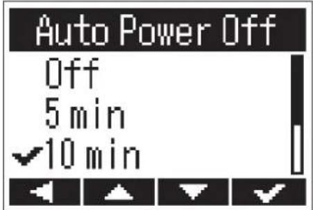 Auto Power Off Off 5 min ✓10 min