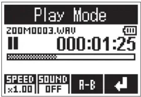 Play Mode 200M0003.WAV 000:01:25 SPEED SOUND A-B ×1.00 OFF