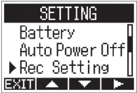 SETTING Battery Auto Power Off ▶Rec Setting EXIT