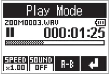 Play Mode 200M0003.WAV 000:01:25 SPEED SOUND A-B ×1.00 OFF