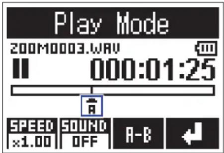 Play Mode 200M0003.WAV 000:01:25 SPEED ×1.00 SOUND OFF A-B