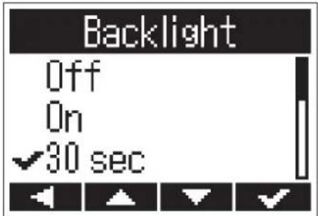 Backlight Off On ✓30 sec