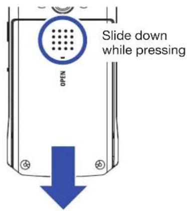 Slide down while pressing OPEN