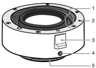 Technical diagram of a mechanical component with numbered parts labeled 1 through 5