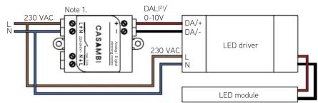 230 VAC Note 1. CASAMBI DALP/ 0-10V DA+/+ DA-/- 230 VAC LED driver L N L N LED module
