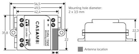 Mounting hole diameter: 2 x 3.5 mm CASAMBI LUN 100mm NTL 35,8 22 Antenna location 22,3