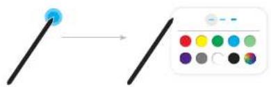 Diagram showing transformation of a blue dot on a black line into a color palette with dots and a curved arrow
