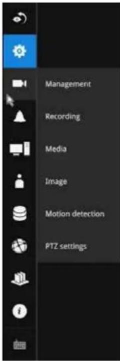 Management Recording Media Image Motion detection PTZ settings