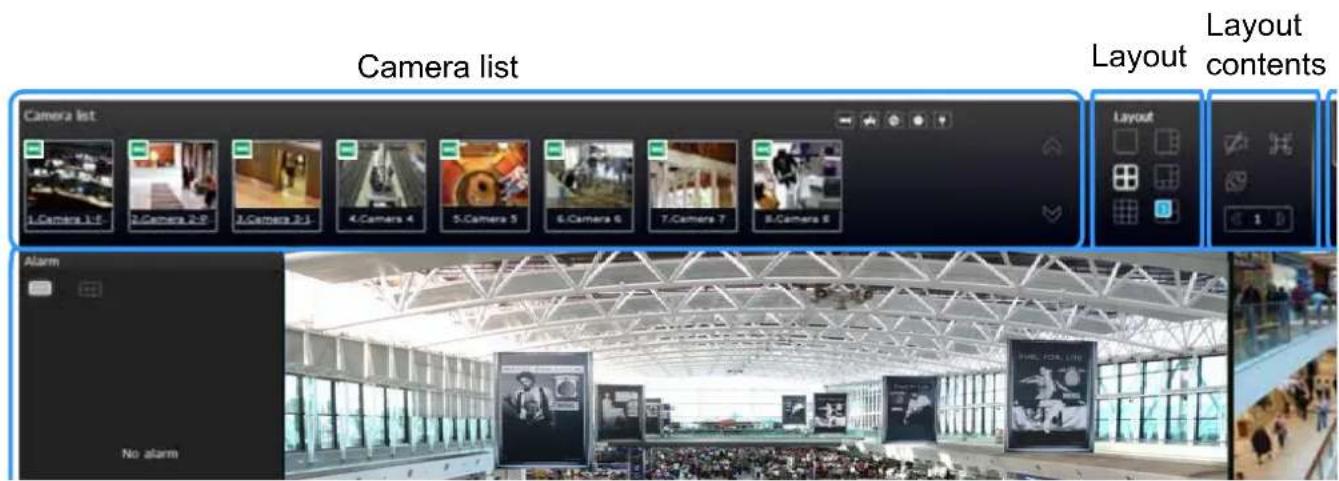 Camera list Camera list 1.Camera 1.F. 2.Camera 2.P. 3.Camera 3.J. 4.Camera 4. 5.Camera 5. 6.Camera 6. 7.Camera 7. 8.Camera 8. Layout Layout contents Alarm No alarm