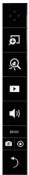 Vertical toolbar with icons representing media and video playback functions, including play button, search icon, video player, speaker, and refresh.
