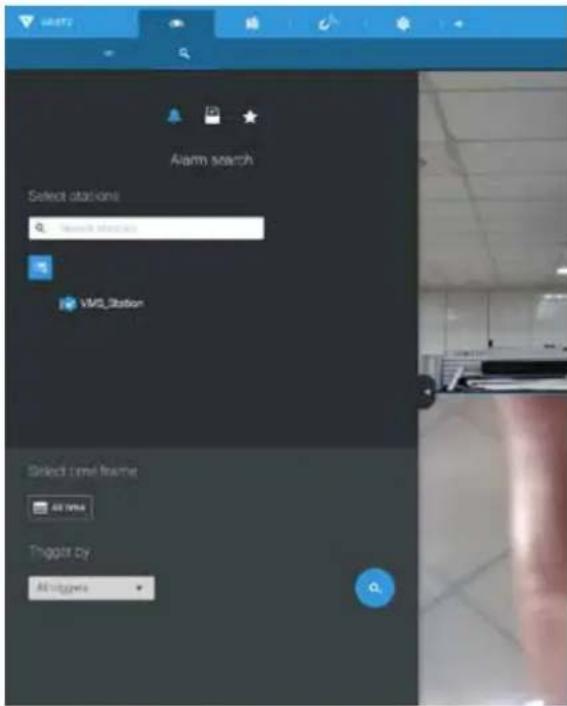 Alarm search Select stations: VMS Station Select Level frame: All TMA Trigger By: All triggers