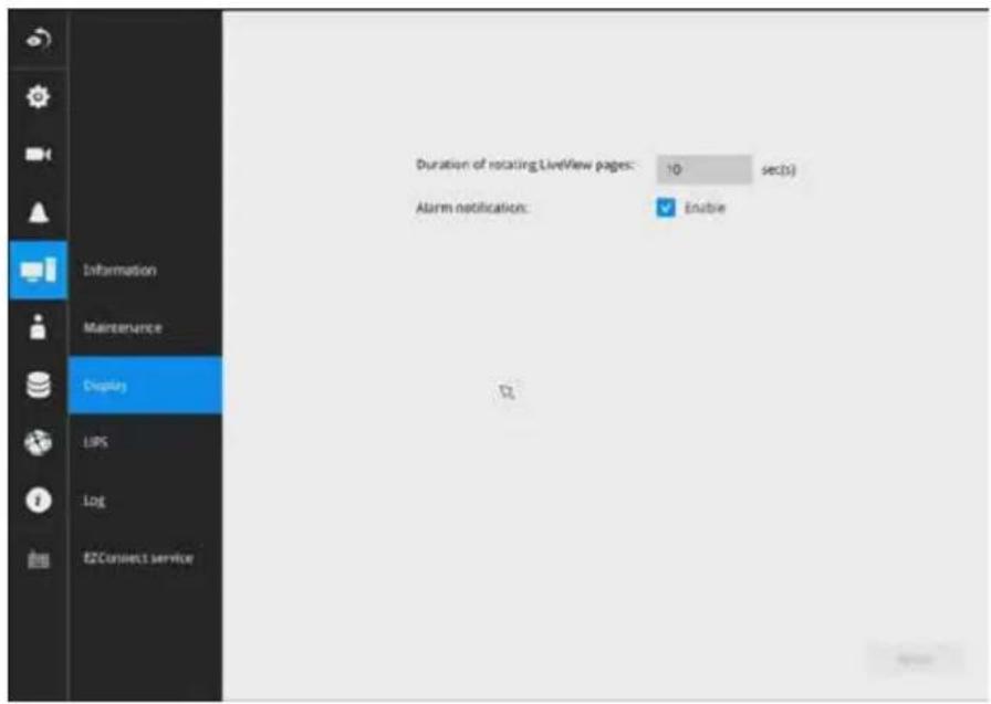 Information Maintenance Display UPS Log EZConnect service Duration of rotating LiveView pages: 10 sec(s) Alarm notification: Enubie