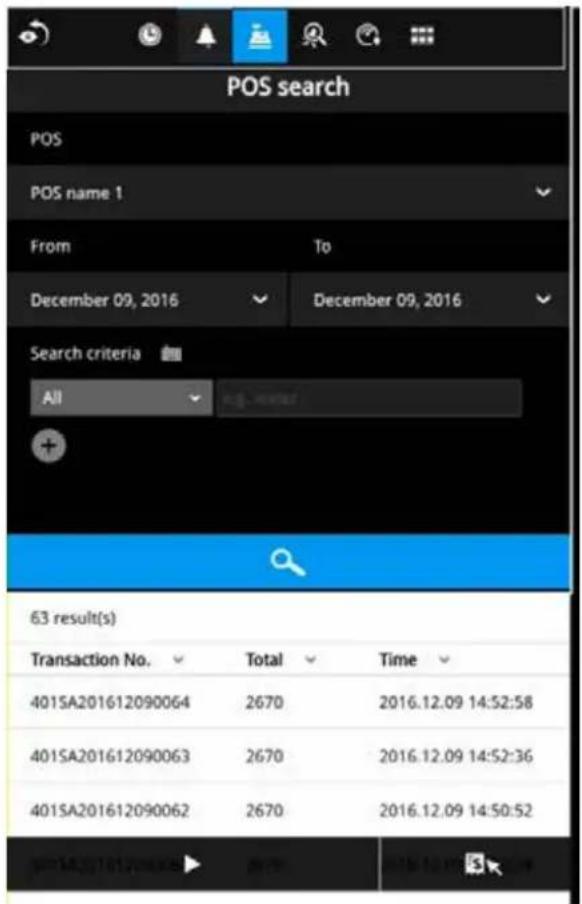 POS search POS POS name 1 From To December 09, 2016 December 09, 2016 Search criteria All + 63 result(s) Transaction No. Total Time 401SA201612090064 2670 2016.12.09 14:52:58 401SA201612090063 2670 2016.12.09 14:52:36 401SA201612090062 2670 2016.12.09 14:50:52