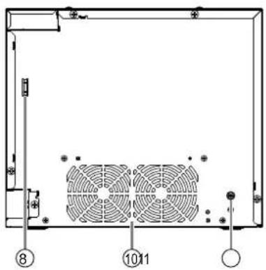 Technical diagram of a device enclosure with labeled components and fan layout