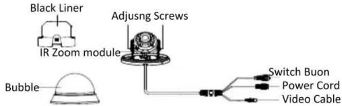 Black Liner IR Zoom module Adjustng Screws Bubble Switch Buon Power Cord Video Cable