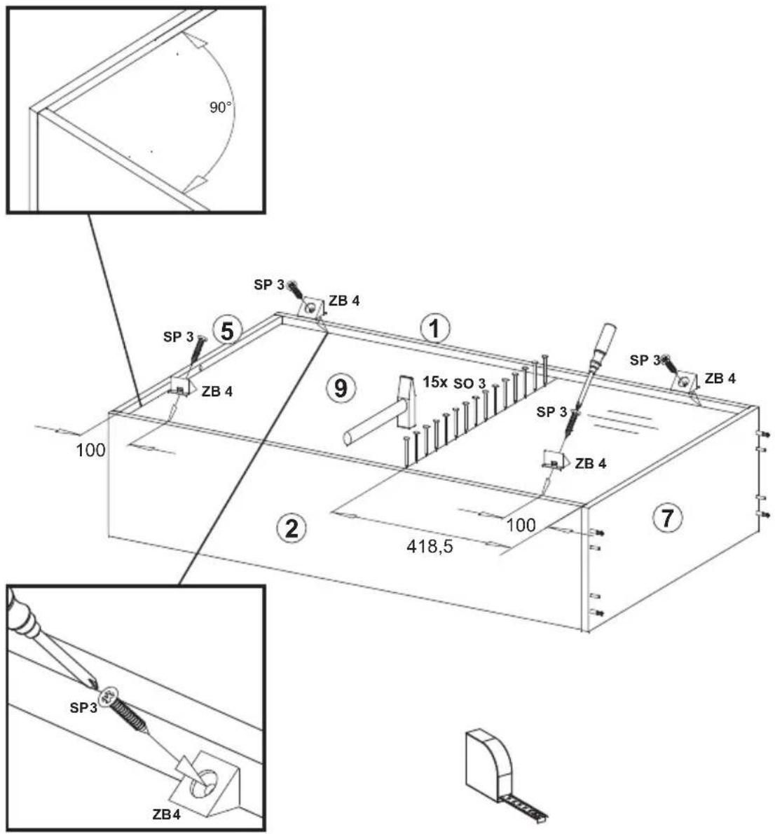 90° SP 3 ZB 4 SP 3 SP 3 ZB 4 15x SO 3 SP 3 ZB 4 100 2 418,5 100 ① ② ⑦ ⑨