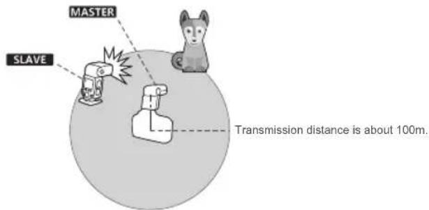 MASTER SLAVE Transmission distance is about 100m.