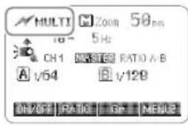 MULTI Zoom 50mm 5Hz CH1 RATIO A-B A 1/64 B 1/128 ON/OFF RATIO GF MENU