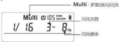 Multi : 多重(频闪)闪光 Multi 105 mm zoom 闪光次数 1/ 16 3-8 Hz 闪光频率
