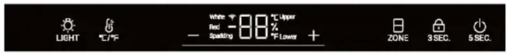 LIGHT °C/°F White -80 °C Upper Red - Sparkling % °F Lower + ZONE 3 SEC. 5 SEC.