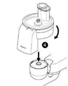 Diagram showing a hand holding a coffee maker with a labeled component and rotation arrow indicating motion.