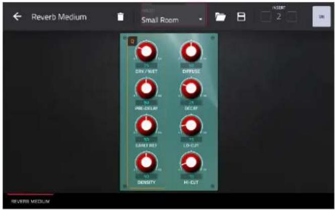 Reverb Medium Small Room 0 DRY/MET DIFFUSE PRE-DELAY DECAP EARY REF LO-CUT SENSY HI-CUT REVERB MEDIUM
