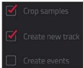 Crop samples Create new track Create events