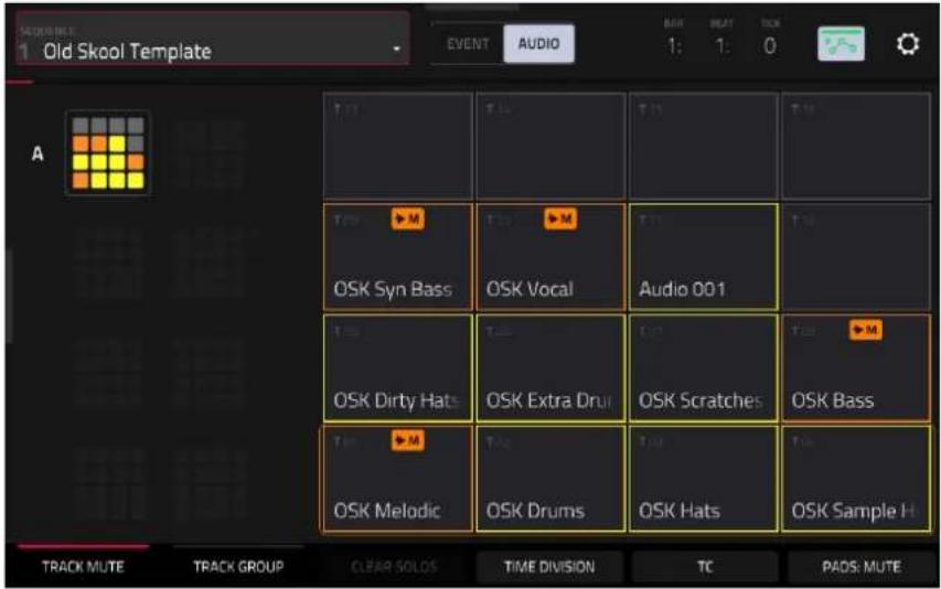 Old Skool Template EVENT AUDIO 1: 1: 0 A T13 T14 T15 T16 T17 OSK Syn Bass OSK Vocal Audio 001 T18 OSK Dirty Hats OSK Extra Drui OSK Scratches T19 OSK Melodic OSK Drums OSK Hats T20 OSK Sample H TRACK MUTE TRACK GROUP CLEAR SOLOS TIME DIVISION TC PADS: MUTE