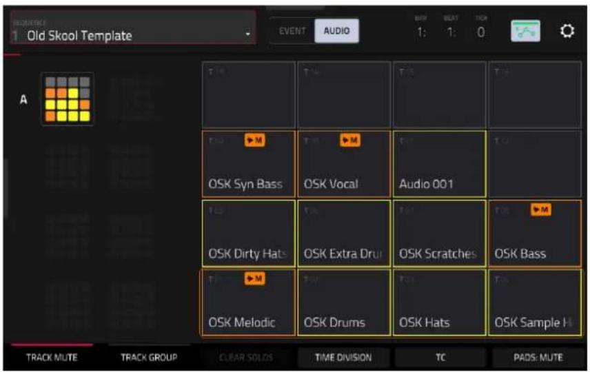 1 Old Skool Template EVENT AUDIO 1: 1: 0 A T A T A T A T A OSK Syn Bass OSK Vocal Audio 001 T A OSK Dirty Hats OSK Extra Drui OSK Scratches OSK Bass T A OSK Melodic OSK Drums OSK Hats OSK Sample H TRACK MUTE TRACK GROUP CLEAR SOLOS TIME DIVISION TC PADS MUTE