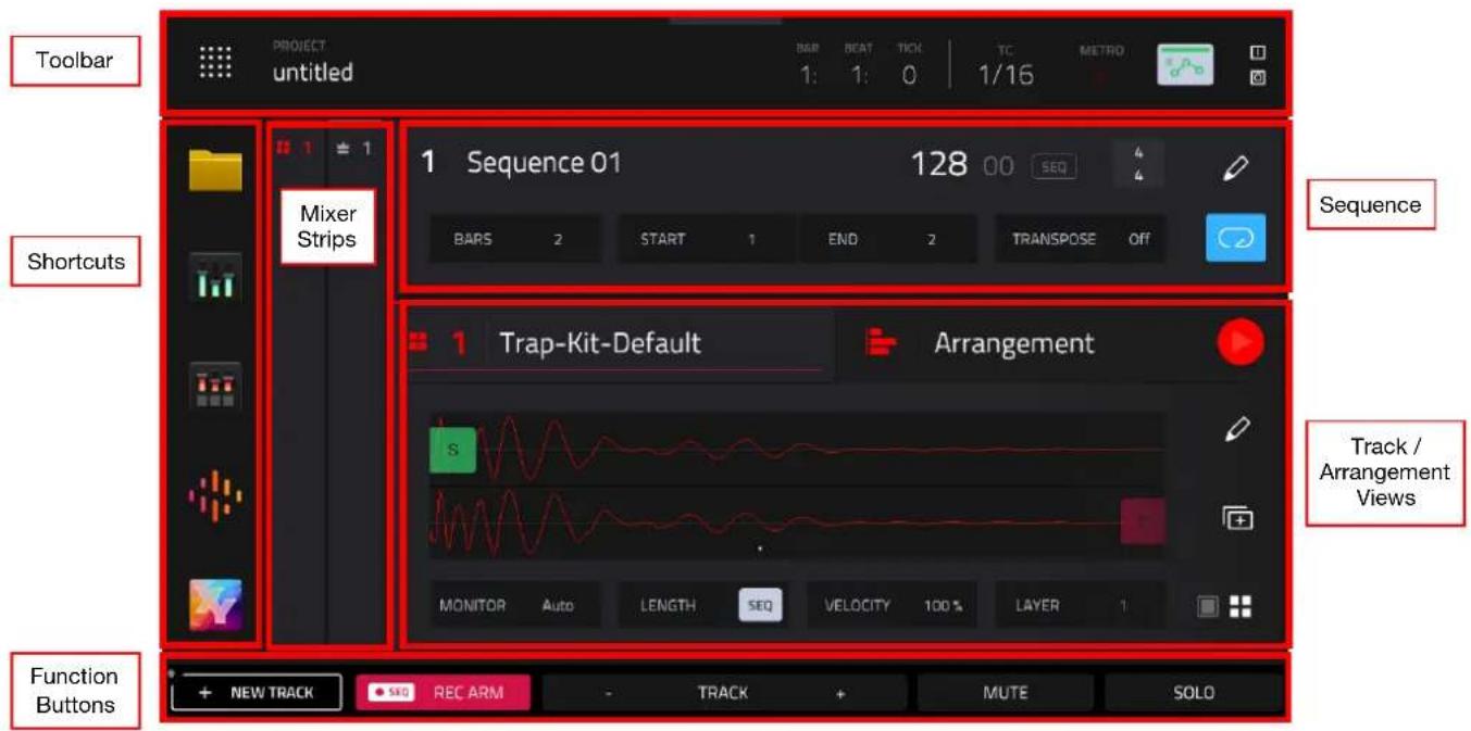 Toolbar Untitled BAR 1: 1: 0 1/16 BOX 1: 1: 0 TOR METRO Mixer Strips Sequence 01 128 00 SEQ BARS 2 START 1 END 2 TRANSPOSE OFF Sequence Shortcuts Trap-Kit-Default Arrangement S MONITOR Auto LENGTH SEQ VELOCITY 100% LAYER 1 Track / Arrangement Views Function Buttons + NEW TRACK + REC ARM - TRACK + MUTE SOLO