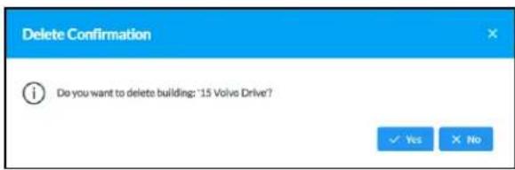 Delete Confirmation Do you want to delete building: '15 Volvo Drive? ✓ Yes ✗ No