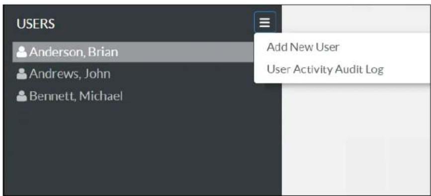 USERS Anderson, Brian Andrews, John Bennett, Michael Add New User User Activity Audit Log