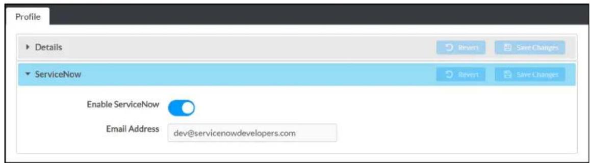 Profile Details ServiceNow Enable ServiceNow Email Address dev@servicenowdevelopers.com