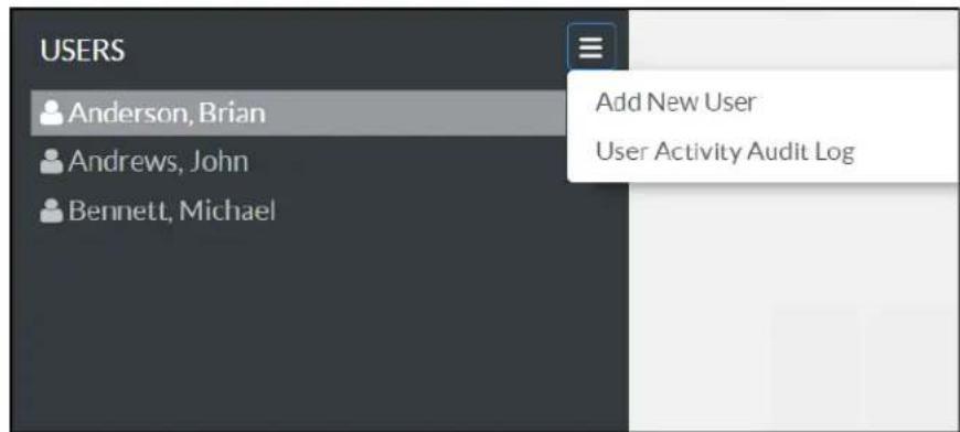 USERS Anderson, Brian Andrews, John Bennett, Michael Add New User User Activity Audit Log
