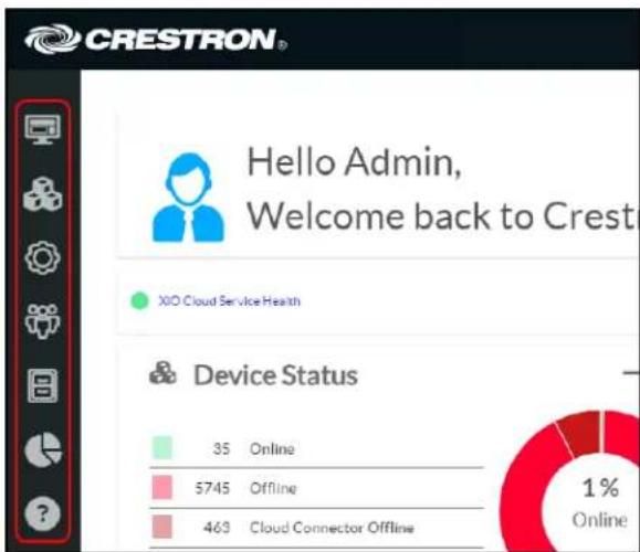 CRESTRON® Hello Admin, Welcome back to Crest XOO Cloud Service Health Device Status 35 Online 5745 Offline 463 Cloud Connector Offline 1% Online