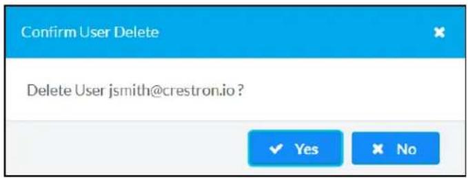 Confirm User Delete Delete User jsmith@crestron.io ? ✓ Yes ✗ No