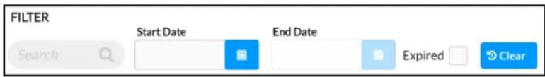 FILTER Start Date End Date Search Expired Clear