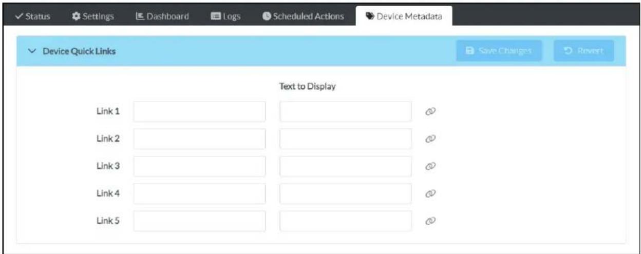 Device Quick Links Text to Display Link 1 Link 2 Link 3 Link 4 Link 5