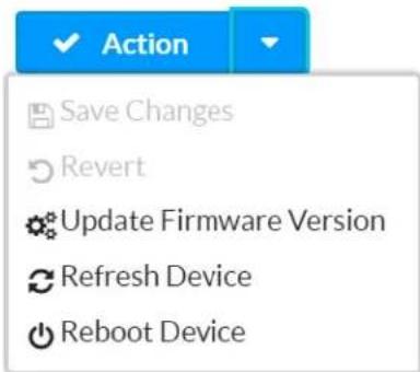 Action Save Changes Revert Update Firmware Version Refresh Device Reboot Device